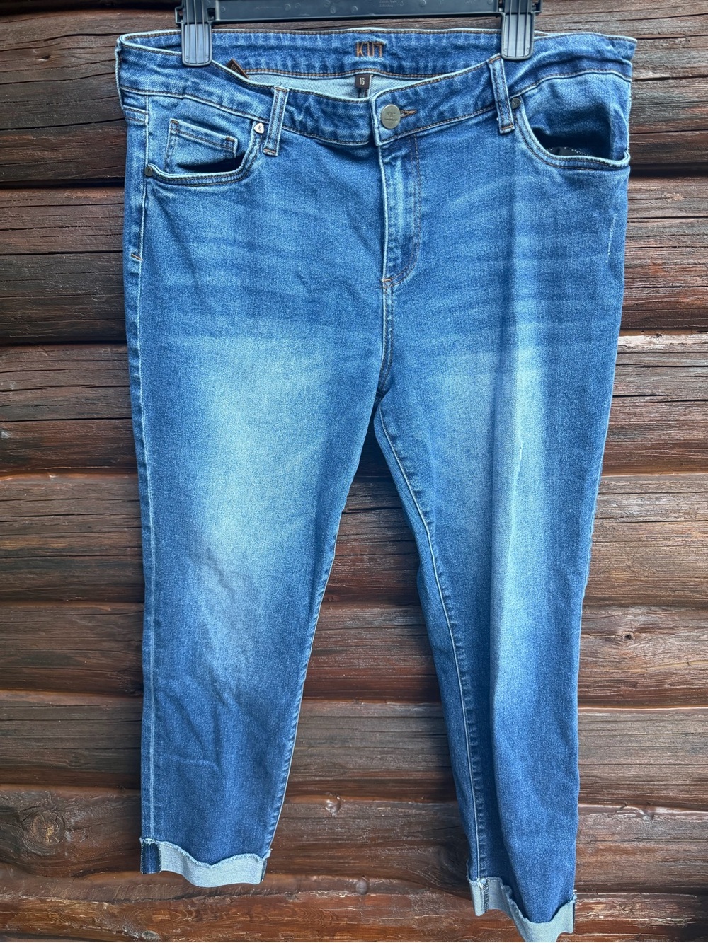 KUT from the Kloth Catherine Jeans 16 High Rise Ankle Straight Distressed Blue
